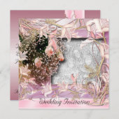 Einladung Hochzeitsrosa Foto Blumenrahmen (Vorne/Hinten)