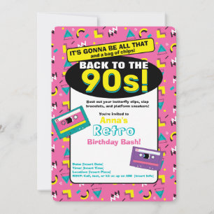 Einladung im Stil der 90er Jahre in Pink