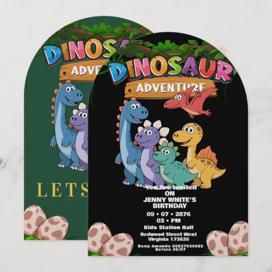 Einladung im Thema Jurassic-Dinosaurier (Vorne/Hinten)