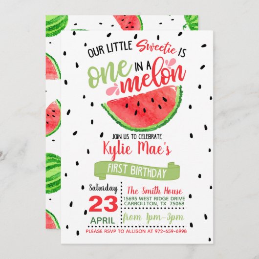 Einladung in einem Melon zum Geburtstag - Rot (Vorne/Hinten)