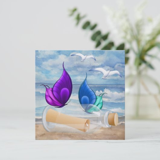 "Einladung in einer Flasche" - Einladung zum Stran (Stehend Vorderseite)