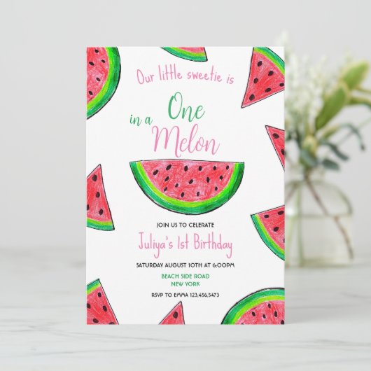 Einladung in einer Melone 1. Geburtstag (Stehend Vorderseite)