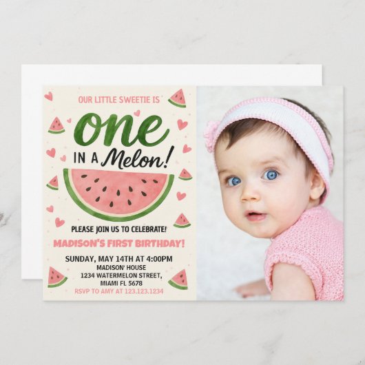 Einladung in Melon zum ersten Geburtstag (Vorne/Hinten)