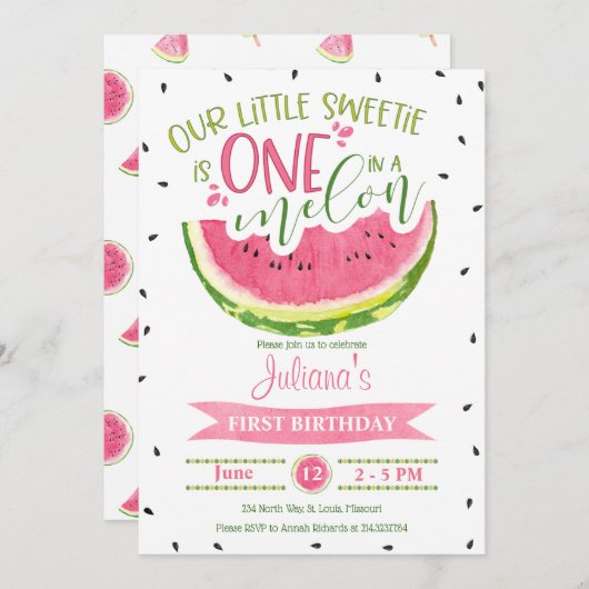 Einladung in Melon zum ersten Geburtstag (Vorne/Hinten)