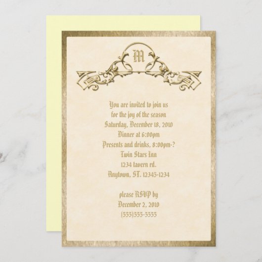 Einladung in Monogramm mit Goldvorschau (Vorne/Hinten)