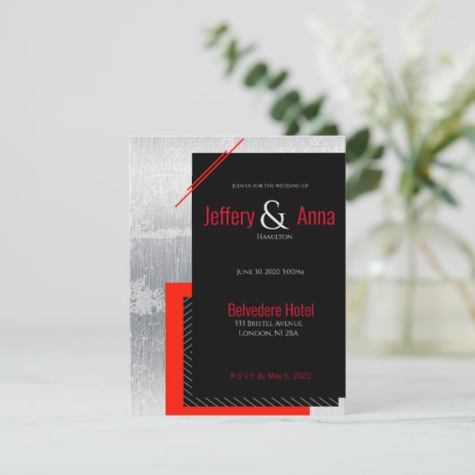 Einladung in Rot, Schwarz, Grau und Weiß (Stehend Vorderseite)