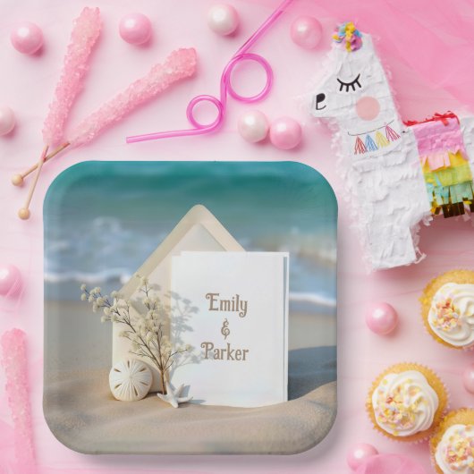 Einladung in Sand mit Starfish Pappteller (Party)