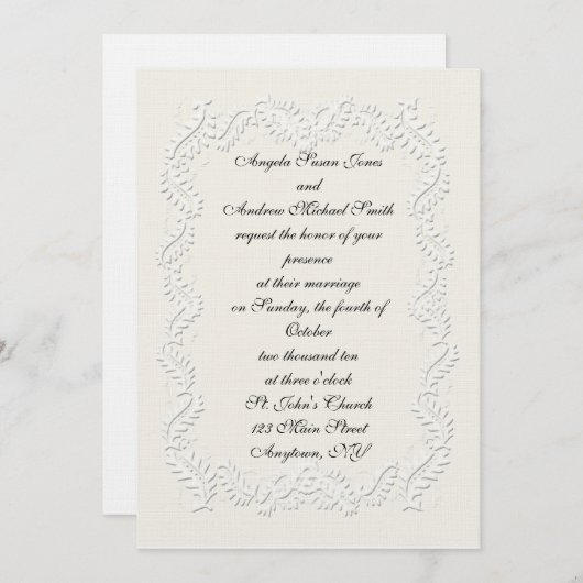 Einladung in weißem Embosse-Look (Vorne/Hinten)