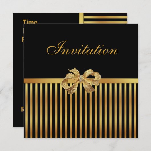 Einladung Jeden Anlaß Gold Black Stripe Gold Bow (Vorne/Hinten)