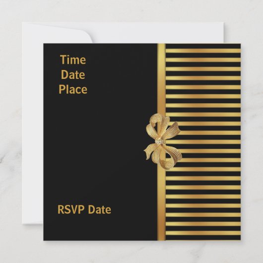 Einladung Jeden Anlaß Gold Black Stripe Gold Bow (Rückseite)