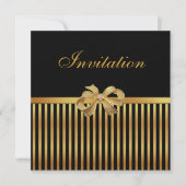 Einladung Jeden Anlaß Gold Black Stripe Gold Bow (Vorderseite)
