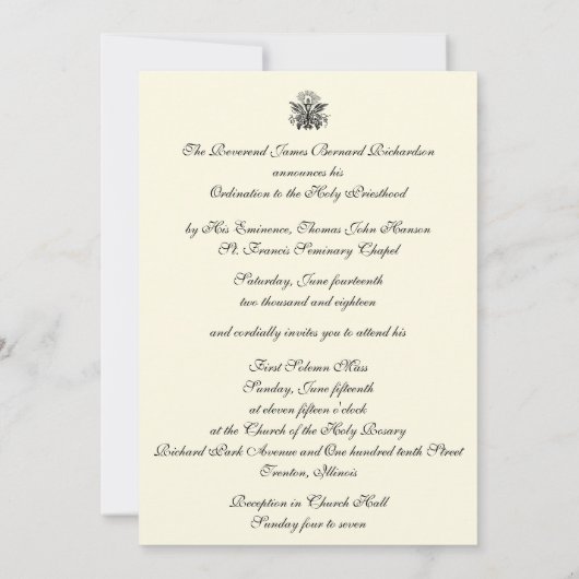 Einladung katholischer Ordination zum Heiligen Pri (Rückseite)