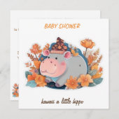 Einladung kawaii ein wenig Hippo Babydusche (Vorne/Hinten)