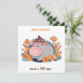 Einladung kawaii ein wenig Hippo Babydusche (Stehend Vorderseite)