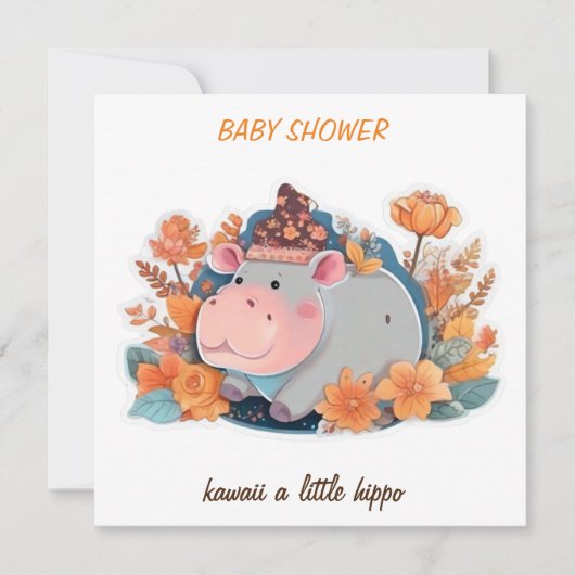 Einladung kawaii ein wenig Hippo Babydusche (Vorderseite)