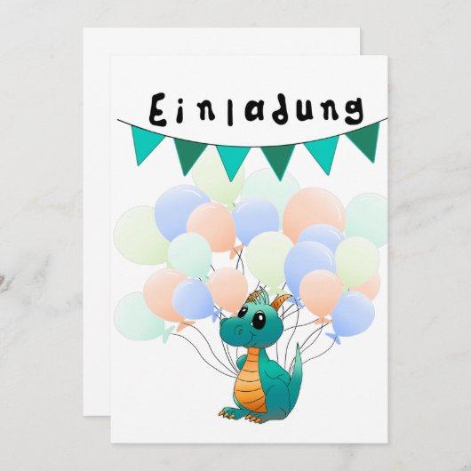 Einladung Kindergeburtstag Drache (Vorne/Hinten)