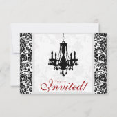 Einladung Kronleuchter Schwarz-weiß Damask Hochzei (Rückseite)