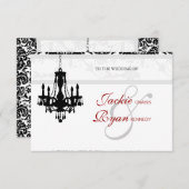 Einladung Kronleuchter Schwarz-weiß Damask Hochzei (Vorne/Hinten)