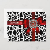 Einladung Kuh Red Bow Schwarz-weiß (Vorne/Hinten)