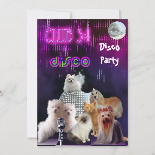 Einladung Ladys Night Disco Party Hunde Katzen (Vorderseite)