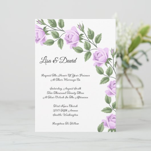 Einladung-Lavendel-Rose Einladung (Stehend Vorderseite)