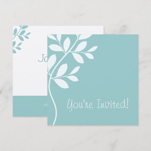 Einladung Leaf Branch Baby Blue Silver (Vorne/Hinten)