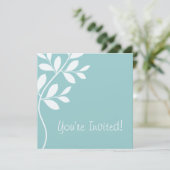 Einladung Leaf Branch Baby Blue Silver (Stehend Vorderseite)