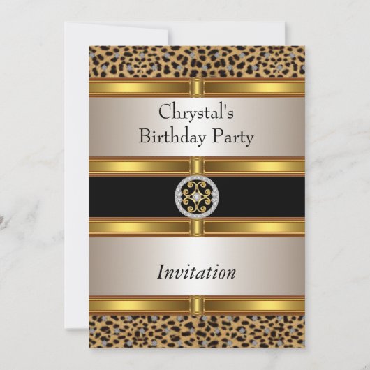 Einladung Leopard Print Gold Geburtstagsparty (Vorderseite)