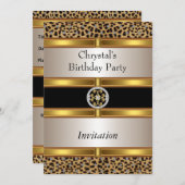 Einladung Leopard Print Gold Geburtstagsparty (Vorne/Hinten)