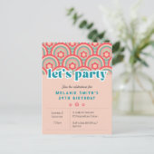 Einladung "Let's Party" Retro Blume Kind, rosa Postkarte (Stehend Vorderseite)