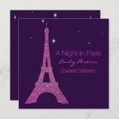 Einladung lila Paris Themed 16 . Geburtstag (Vorne/Hinten)