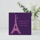 Einladung lila Paris Themed 16 . Geburtstag (Stehend Vorderseite)