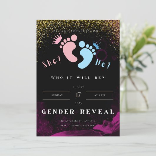 Einladung lila und schwarzer Geschlechter (Stehend Vorderseite)