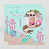 Einladung lt-Brunette Mermaid First Birthday (Vorne/Hinten)