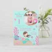 Einladung lt-Brunette Mermaid First Birthday (Stehend Vorderseite)