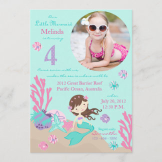 Einladung lt-Brunette Mermaid Fourth Birthday