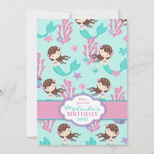 Einladung lt-Brunette Mermaid Seventh Birthday (Rückseite)