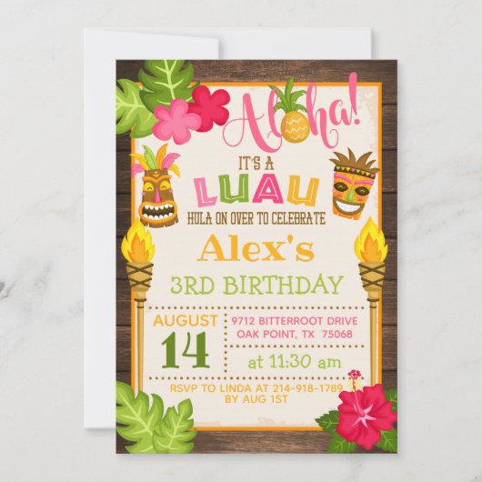 Einladung Luau Birthday - Orange Text (Vorderseite)