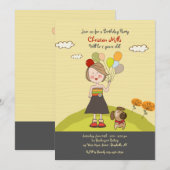 Einladung Mädchen mit Luftballons (Vorne/Hinten)