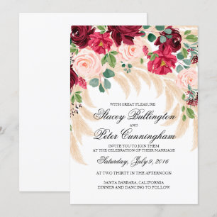 Einladung Marsala Pampas Rose Pampas Gras Hochzeit