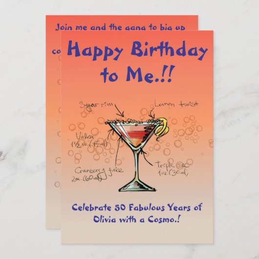 Einladung meiner kosmopolitischen Geburtstagsparte (Vorne/Hinten)