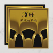 Einladung Mens 30. Geburtstag Party Black Gold Met (Vorne/Hinten)