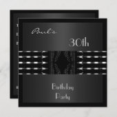 Einladung Mens 30. Geburtstag Party Schwarzes Silb (Vorne/Hinten)