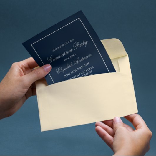 Einladung Minimalistischer Navy Blue Abschluss