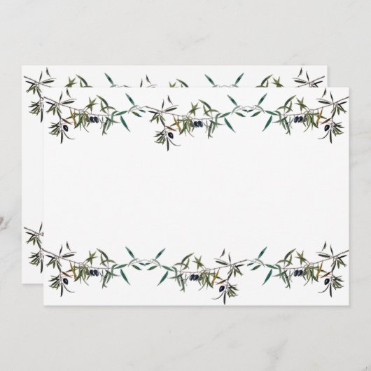 Einladung mit Aquarell des Zweigs des Olivenbaums (Vorne/Hinten)