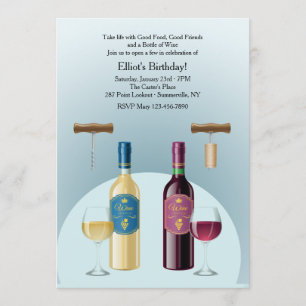 Einladung mit Flasche Rot- und Weißwein