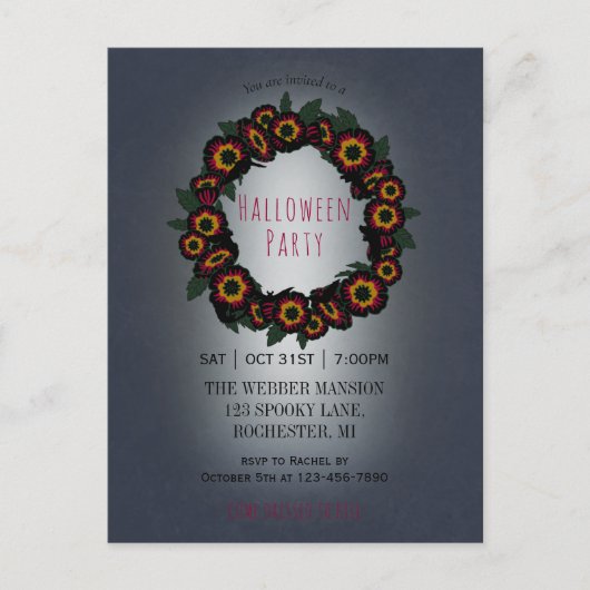 Einladung mit Fledermäusen und Blume aus Goth Hall Postkarte (Vorderseite)