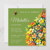 Einladung mit glücklichen Blume und Bienen (Vorderseite)