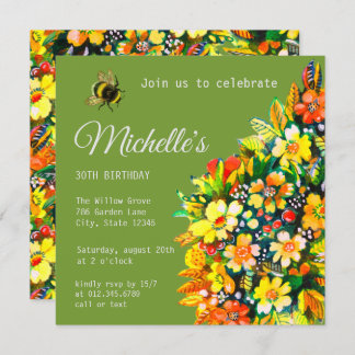 Einladung mit glücklichen Blume und Bienen