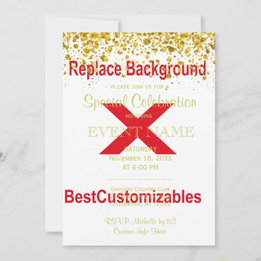 Einladung mit Gold Confetti Hochzeitsvorlage (Vorderseite)